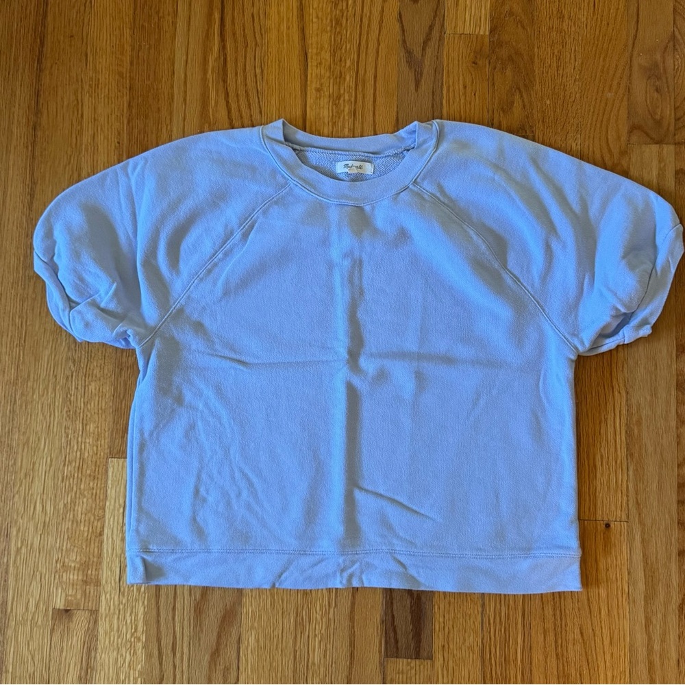 Madewell Short Puffed Sleeve Sweatshirt in pale blue - Picture 2 of 4